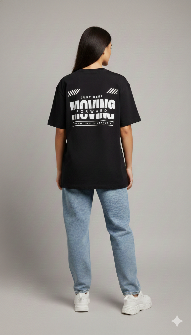 JUST KEEP MOVING FORWARD PRINTED COTTON ROUND NECK OVERSIZE T-SHIRTS BACK