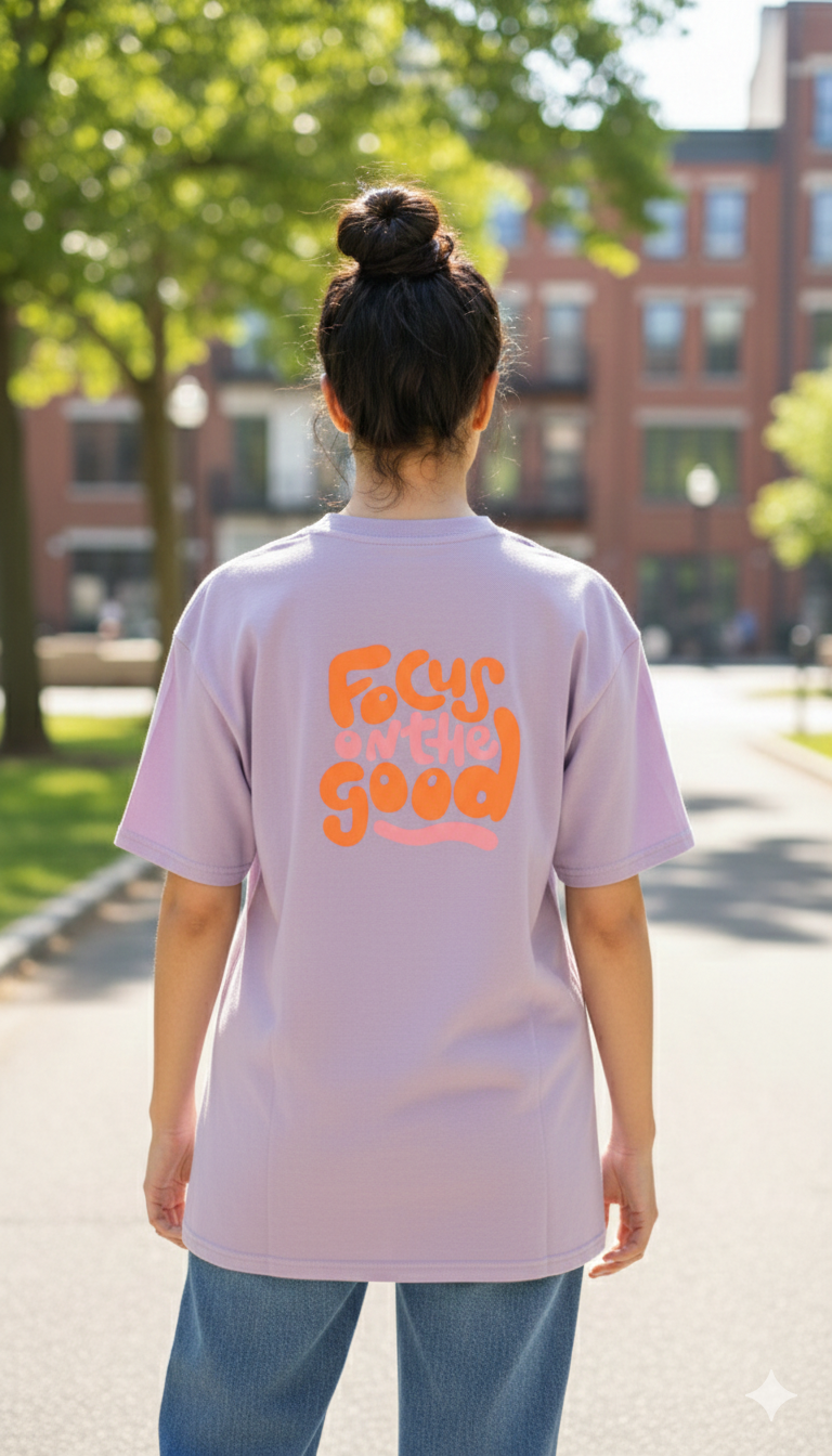 FOCUS ON THE GOOD PRINTED COTTON ROUND NECK OVERSIZE T-SHIRTS BACK