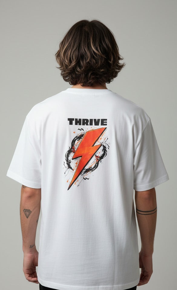 THRIVE ORANGE PRINTED COTTON ROUND NECK OVERSIZE T-SHIRTS BACK