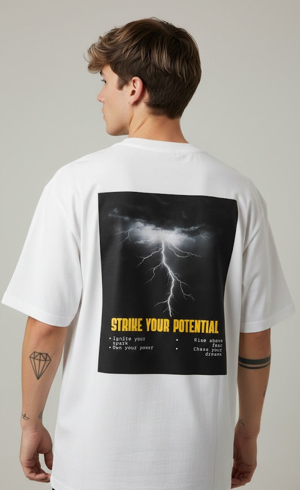 STRIKE YOUR POTENTIAL PRINTED COTTON ROUND NECK OVERSIZE T-SHIRTS BACK