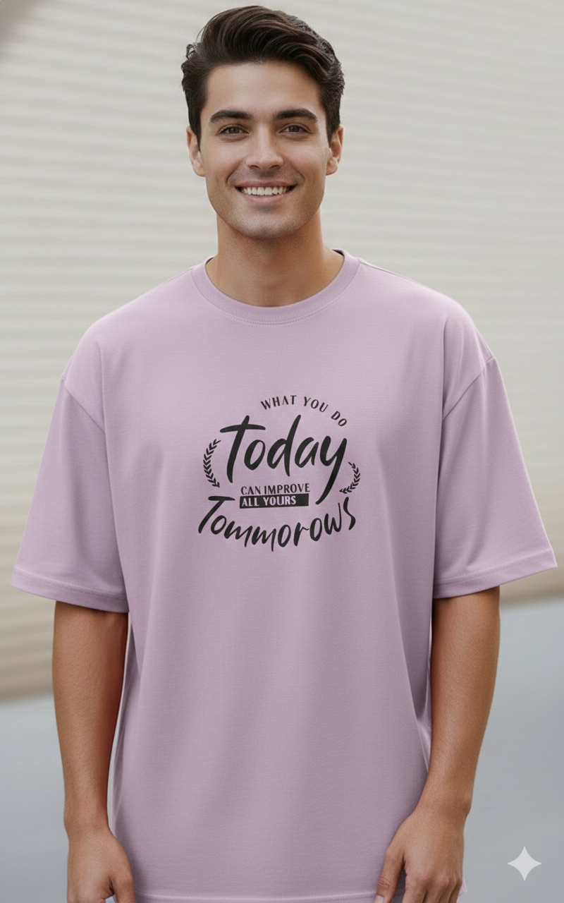 WHAT YOU DO TODAY PRINTED COTTON ROUND NECK OVERSIZE T-SHIRTS