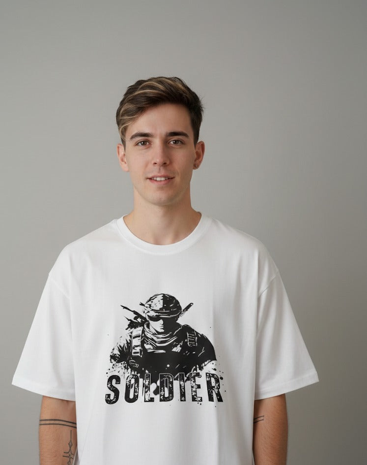 SOLDIER PRINTED COTTON ROUND NECK OVERSIZE T-SHIRTS