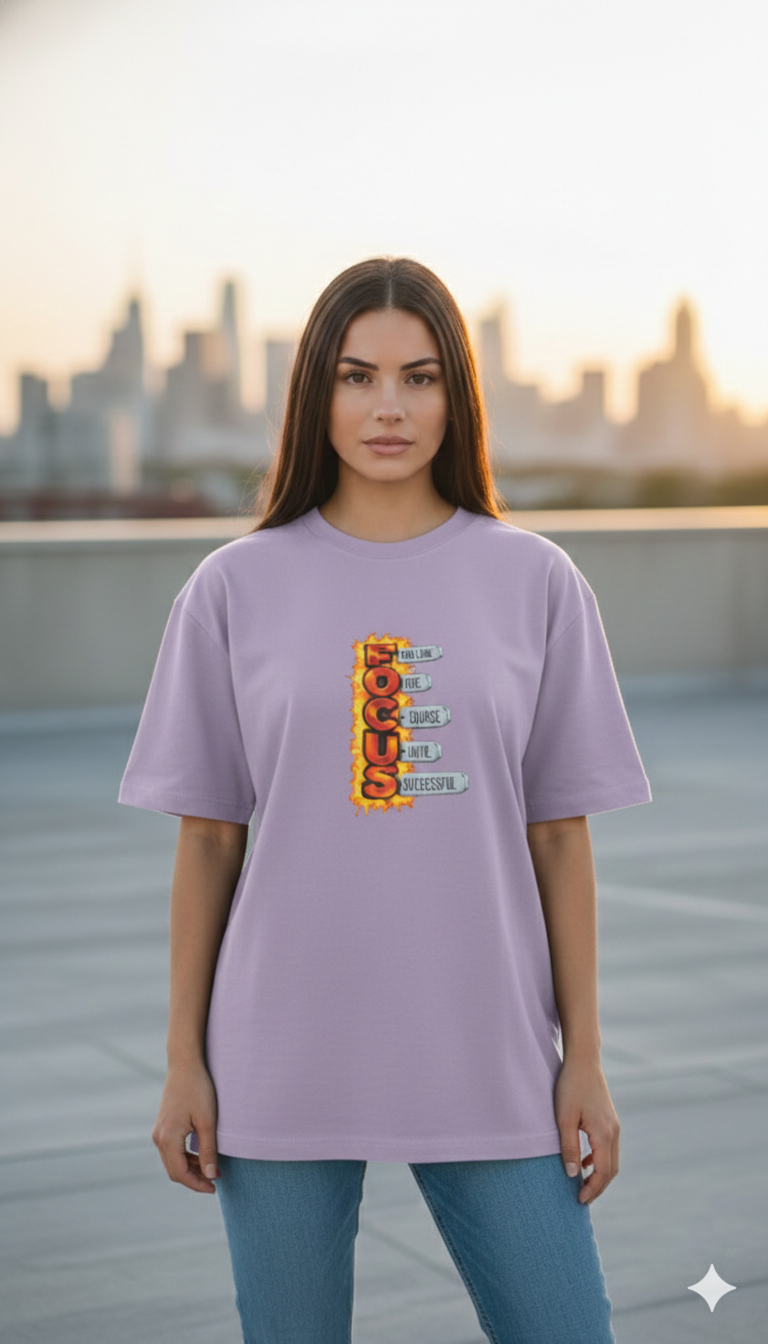 FOCUS FOLLOW ONE PRINTED COTTON ROUND NECK OVERSIZE T-SHIRTS