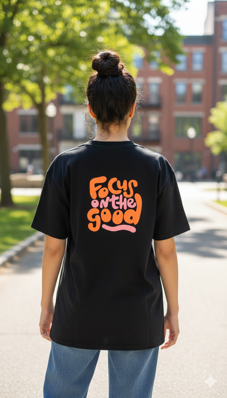 FOCUS ON THE GOOD PRINTED COTTON ROUND NECK OVERSIZE T-SHIRTS BACK