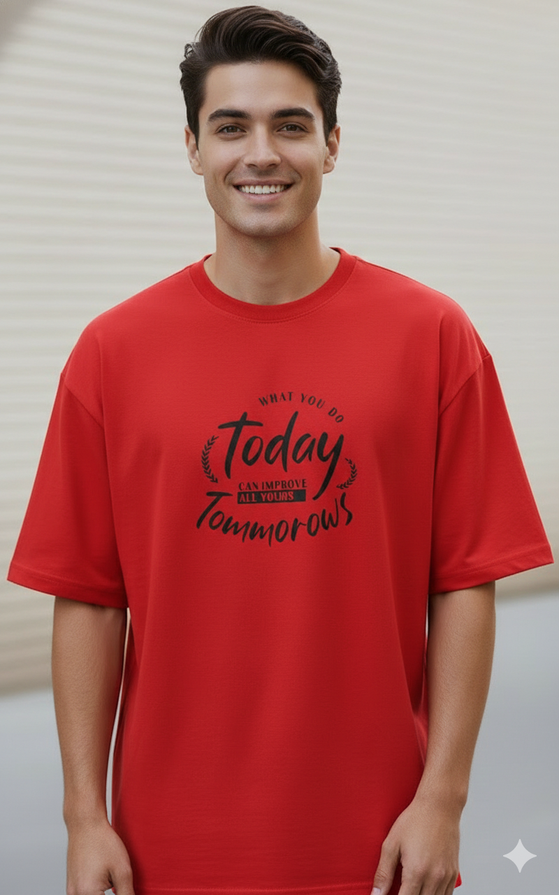 WHAT YOU DO TODAY PRINTED COTTON ROUND NECK OVERSIZE T-SHIRTS