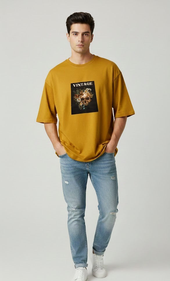 VINTAGE PRINTED COTTON ROUND NECK OVERSIZE T-SHIRTS