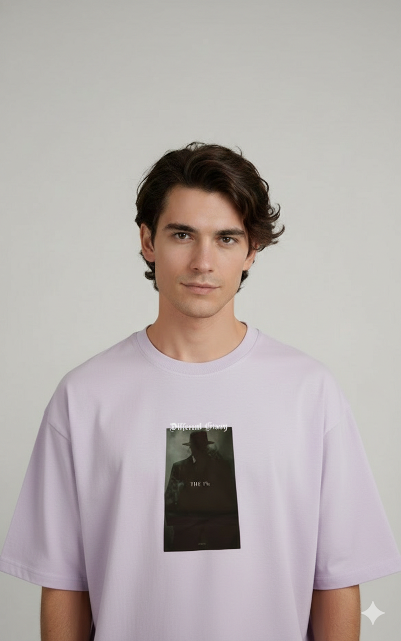 DIFFERENT GRAVY 1% PRINTED COTTON ROUND NECK OVERSIZE T-SHIRTS