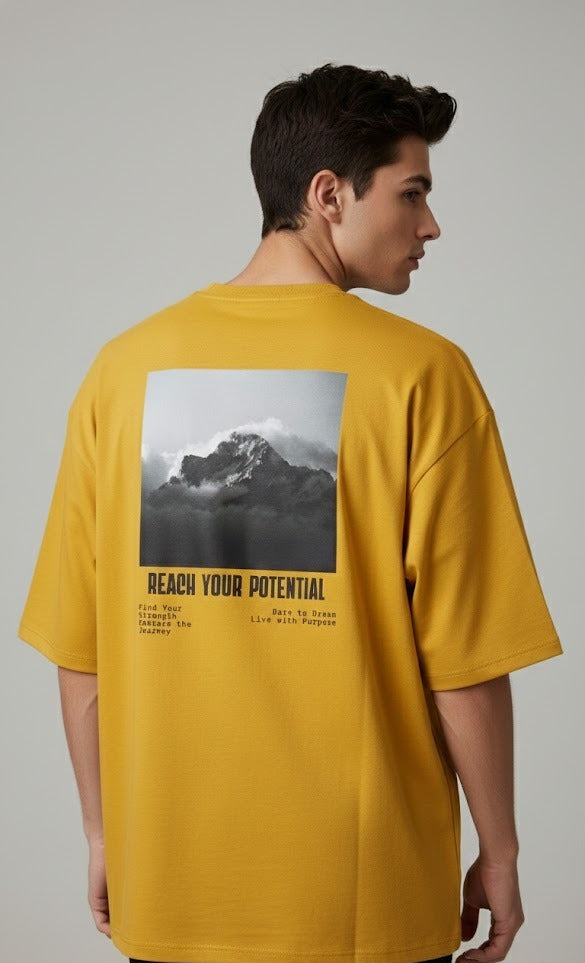 REACH YOUR POTENTIAL PRINTED COTTON ROUND NECK OVERSIZE T-SHIRTS BACK