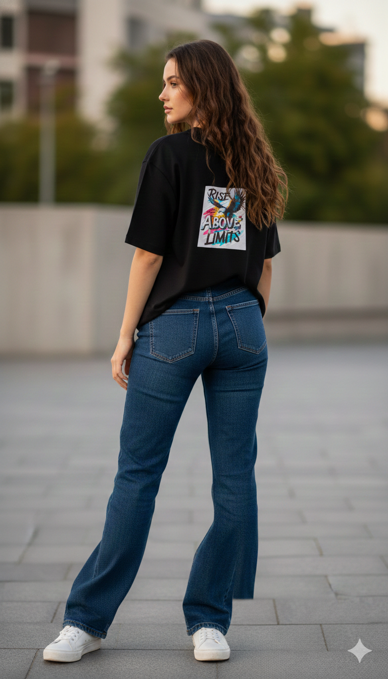 RISE ABOVE LIMITS PRINTED COTTON ROUND NECK OVERSIZE T-SHIRTS BACK