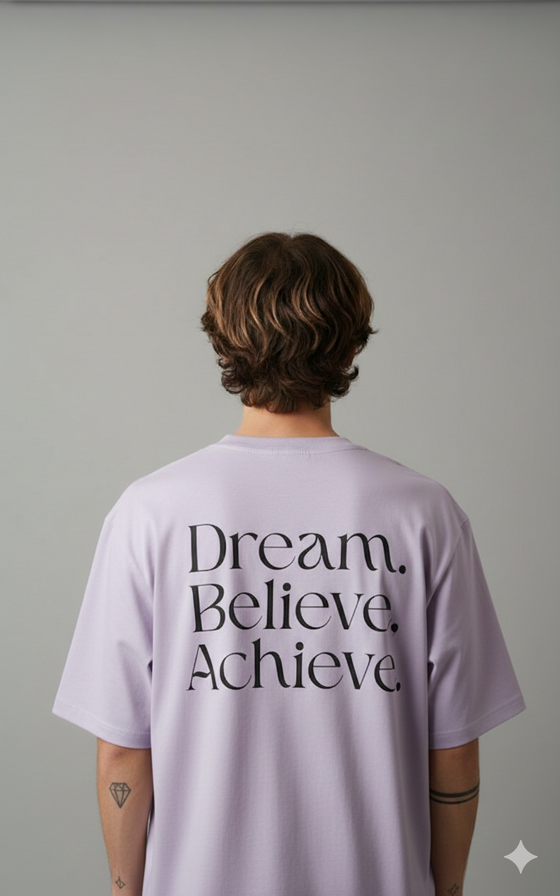 DREAM BELIEVE ACHIEVE PRINTED COTTON ROUND NECK OVERSIZE T-SHIRTS BACK