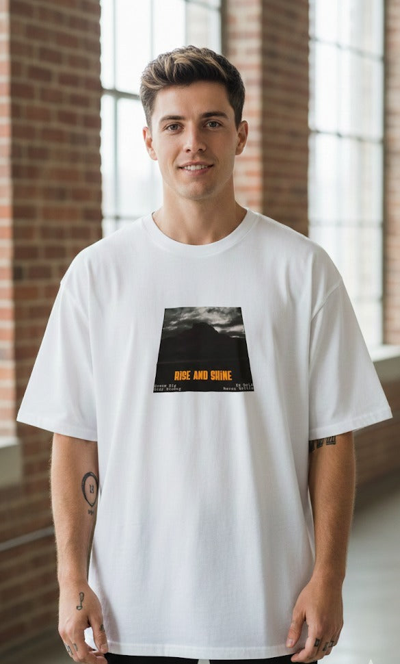 RISE AND SHINE PRINTED COTTON ROUND NECK OVERSIZE T-SHIRTS