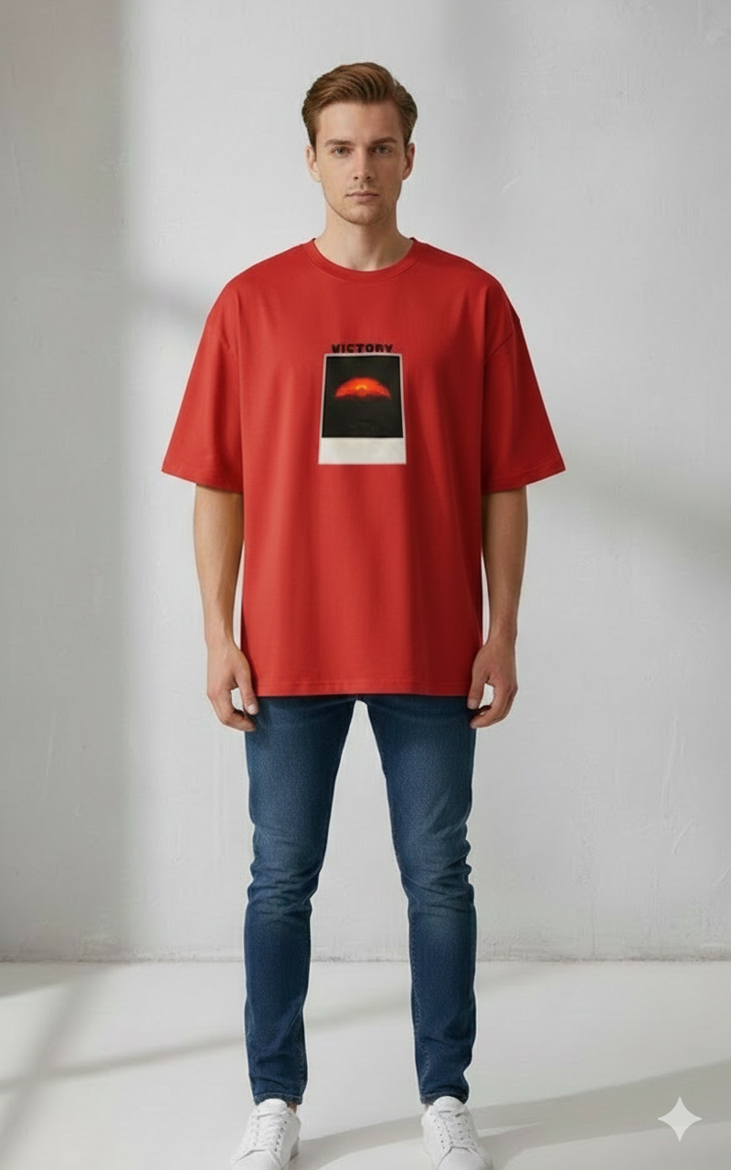 VICTORY PRINTED COTTON ROUND NECK OVERSIZE T-SHIRTS
