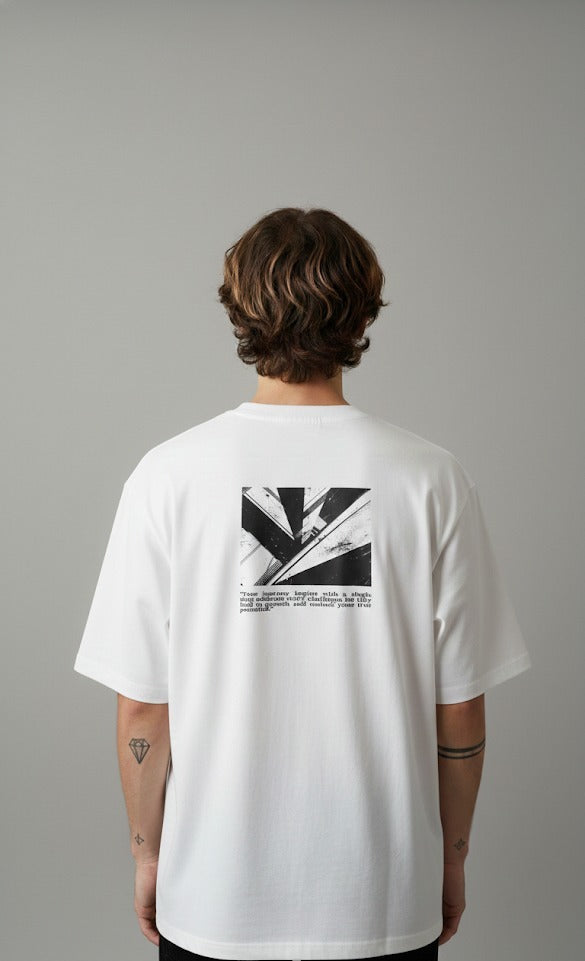 YOUR JOURNEY BEGINS PRINTED COTTON ROUND NECK OVERSIZE T-SHIRTS BACK