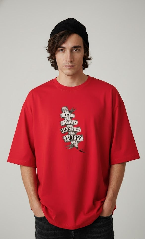 DO WHAT MAKES YOU HAPPY PRINTED COTTON ROUND NECK OVERSIZE T-SHIRTS