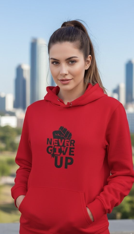 NEVER GIVE UP & RISE AND SHINE PRINTED COTTON PULLOVER HOODIES 300 GSM