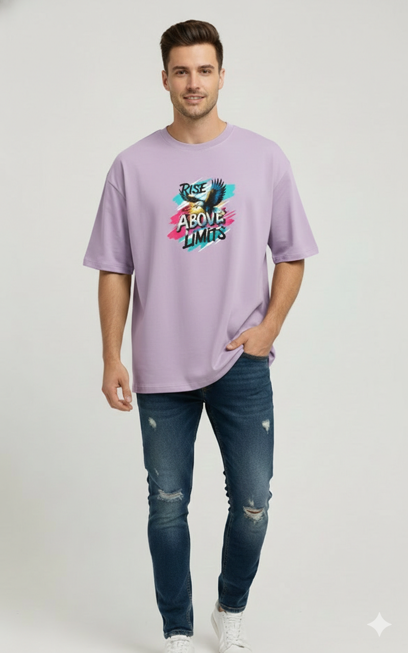 RISE ABOVE LIMITS PRINTED COTTON ROUND NECK OVERSIZE T-SHIRTS