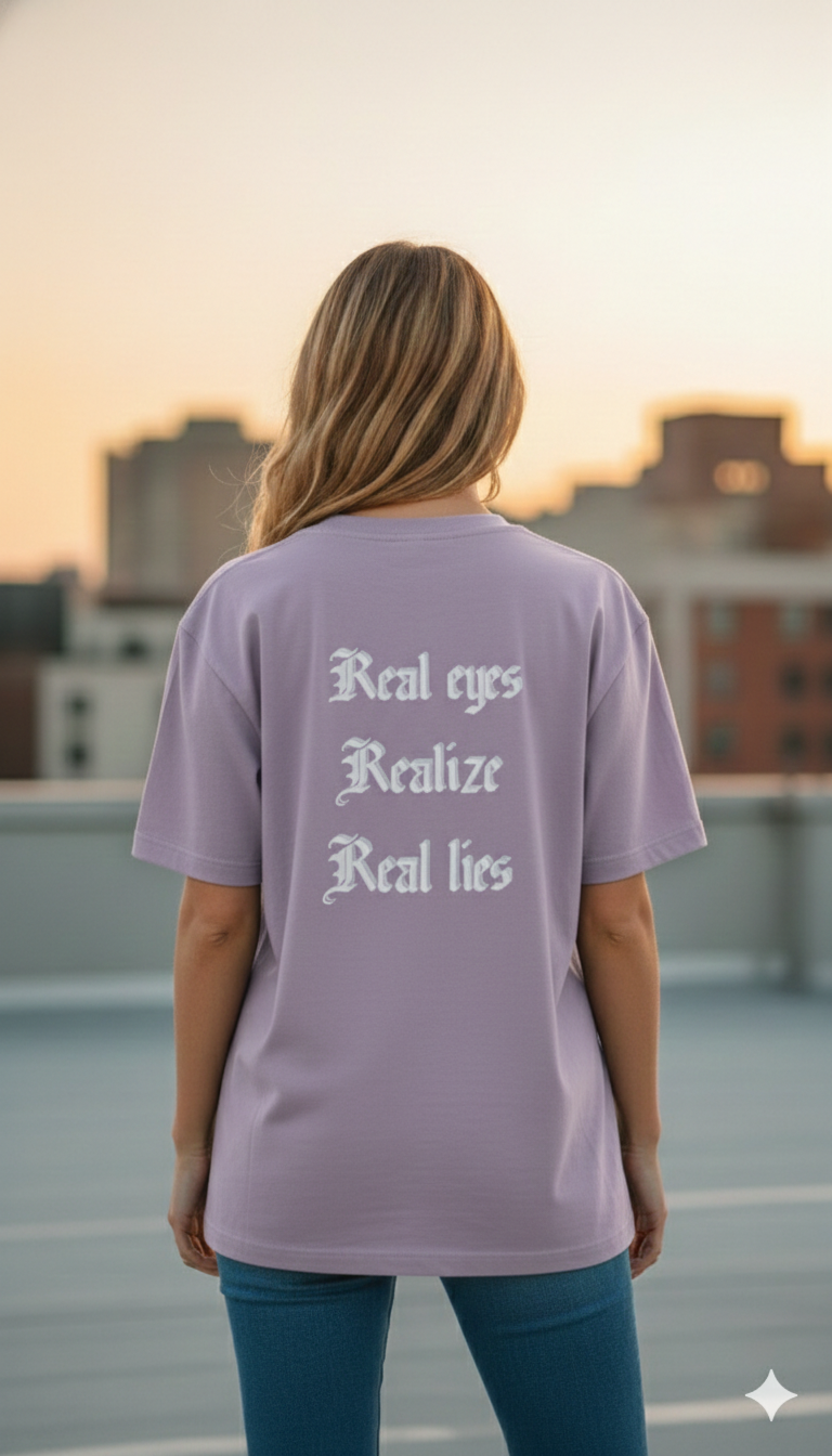 REAL EYE REALIZE PRINTED COTTON ROUND NECK OVERSIZE T-SHIRTS BACK