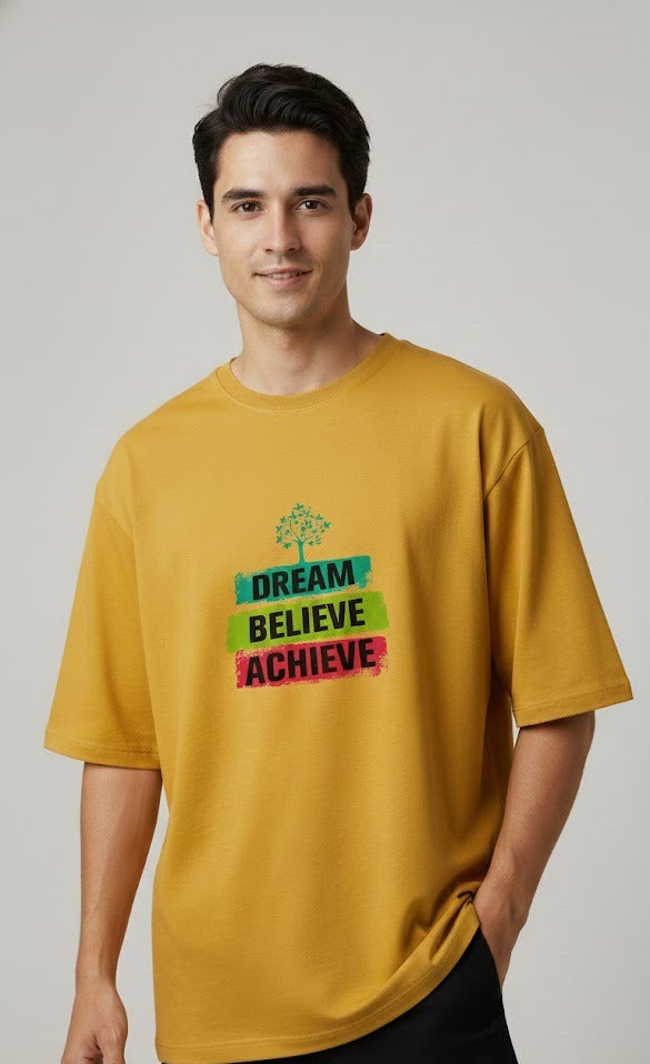 DREAM BELIEVE PRINTED COTTON ROUND NECK OVERSIZE T-SHIRTS