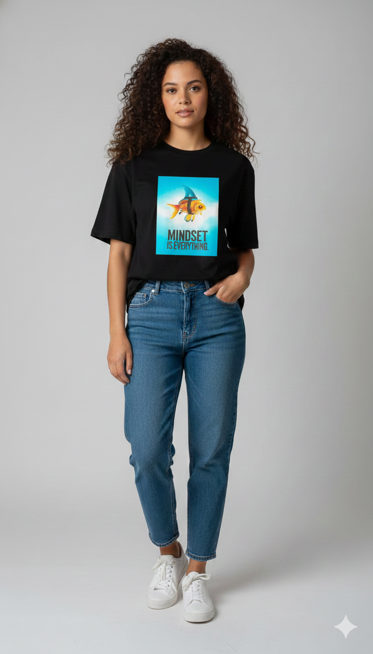 MINDSET IS EVERYTHING PRINTED COTTON ROUND NECK OVERSIZE T-SHIRTS