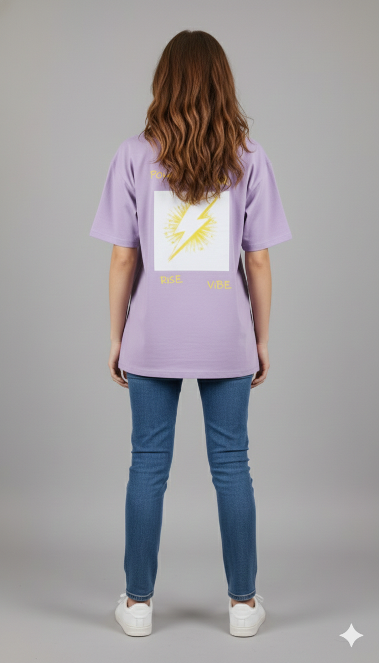 POWER GLOW RISE VIBE PRINTED COTTON ROUND NECK OVERSIZE T-SHIRTS BACK