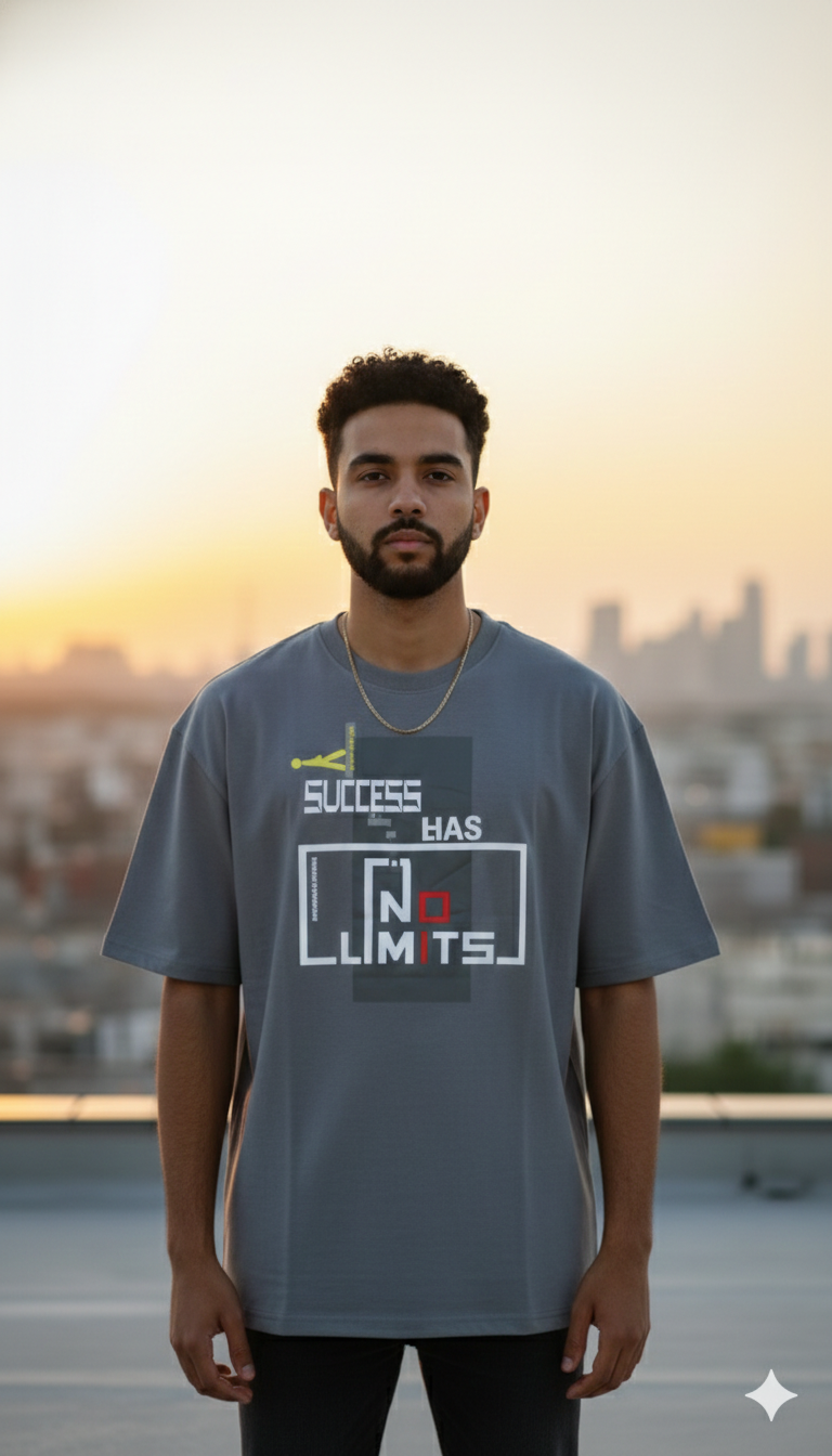 SUCCESS HAS NO LIMITS PRINTED COTTON ROUND NECK OVERSIZE T-SHIRTS