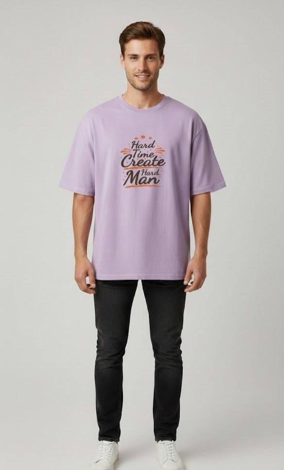 HARD TIME CREATE HARD MAN PRINTED COTTON ROUND NECK OVERSIZE T-SHIRTS