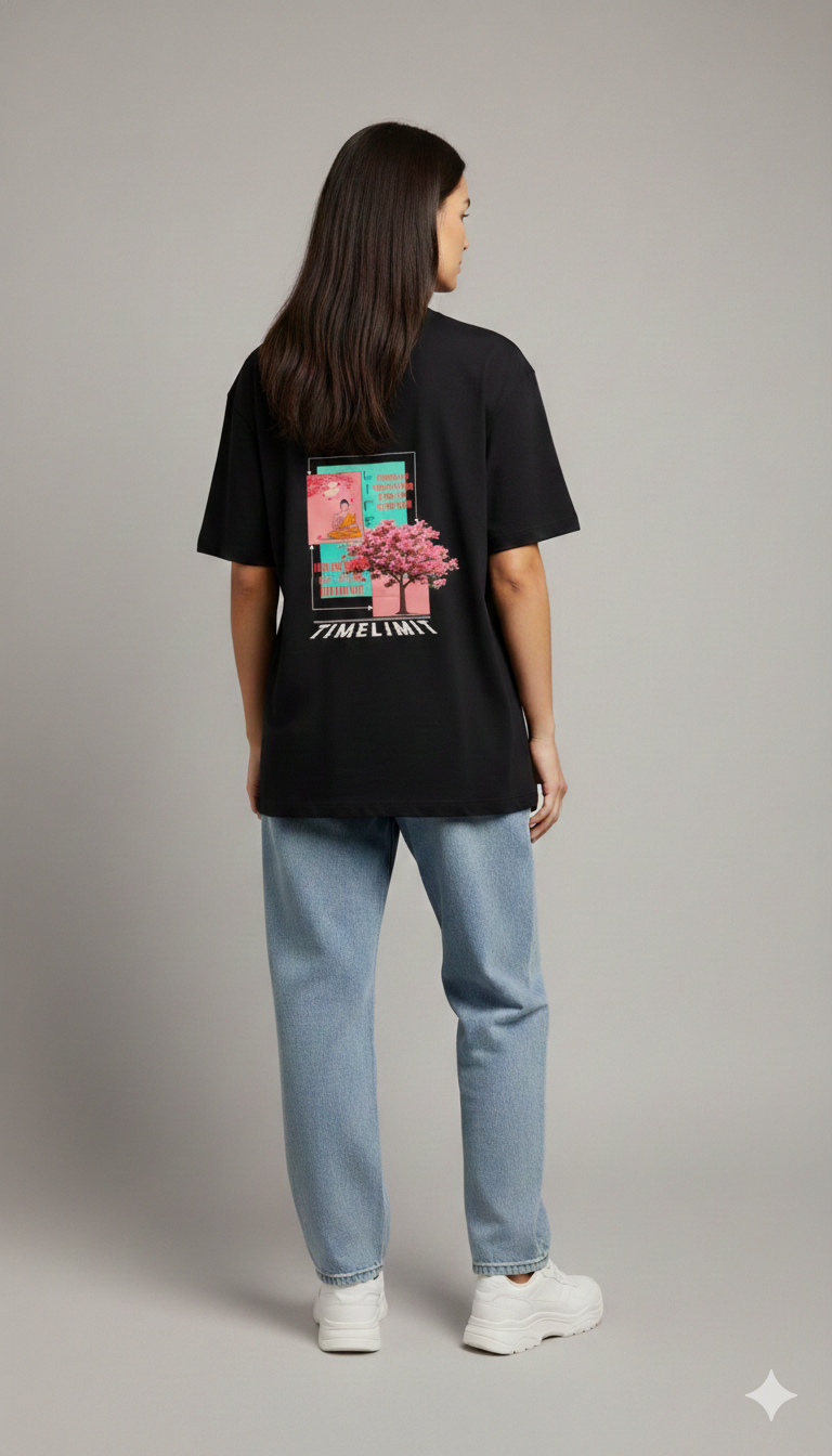 TIME LIMIT PRINTED COTTON ROUND NECK OVERSIZE T-SHIRTS BACK