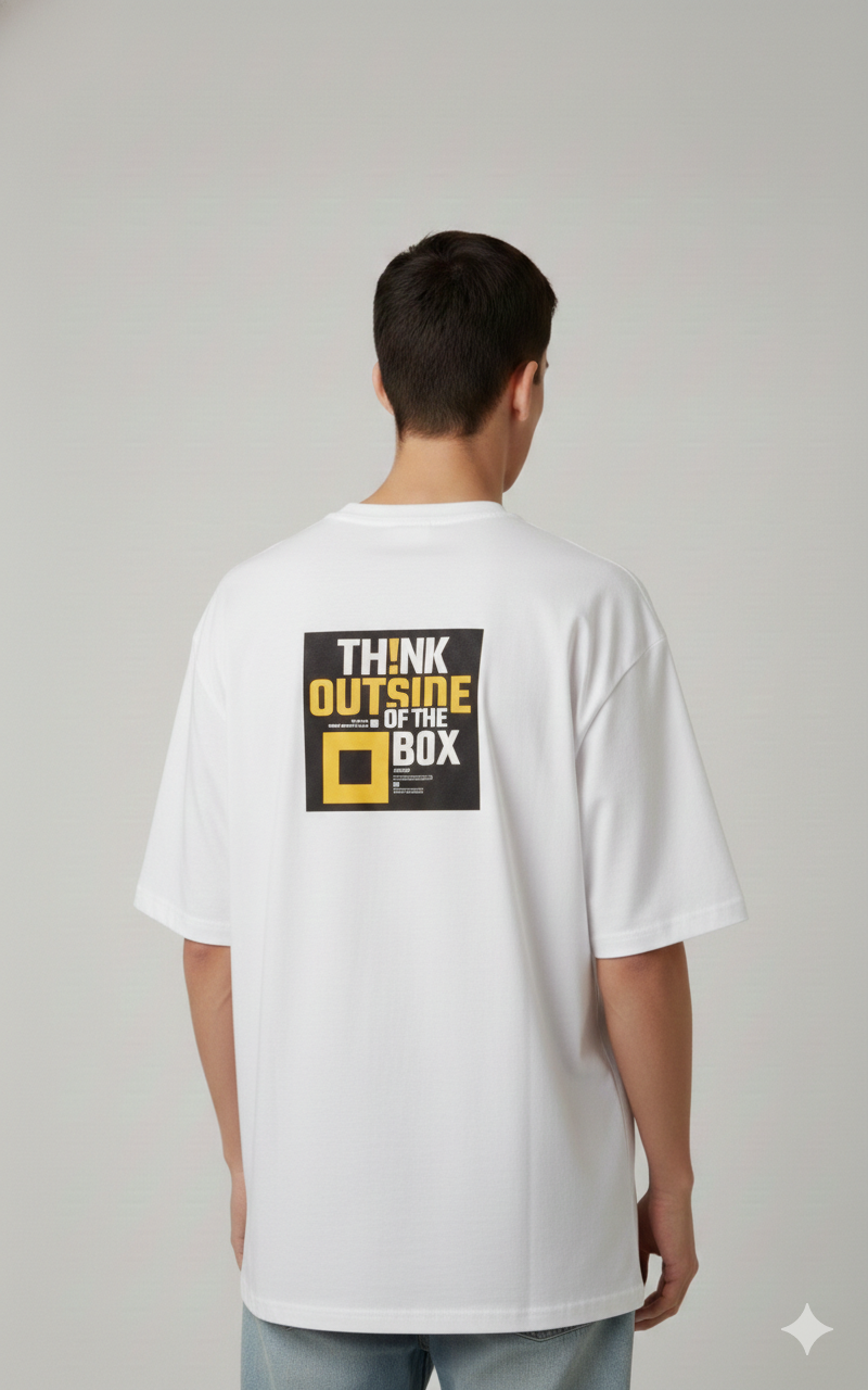 THINK OUTSIDE OF THE BOX PRINTED COTTON ROUND NECK OVERSIZE T-SHIRTS BACK