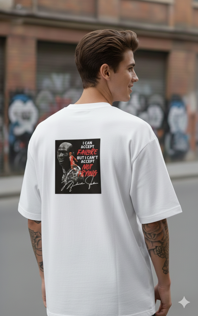 I CAN ACCEPT FAILURE PRINTED COTTON ROUND NECK OVERSIZE T-SHIRTS BACK