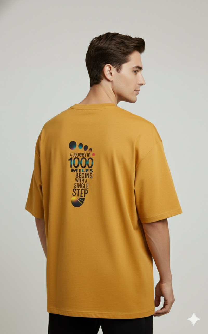 A JOURNEY OF 1000 MILES PRINTED COTTON ROUND NECK OVERSIZE T-SHIRTS BACK