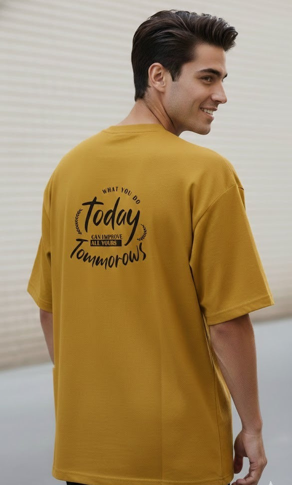WHAT YOU DO TODAY PRINTED COTTON ROUND NECK OVERSIZE T-SHIRTS BACK