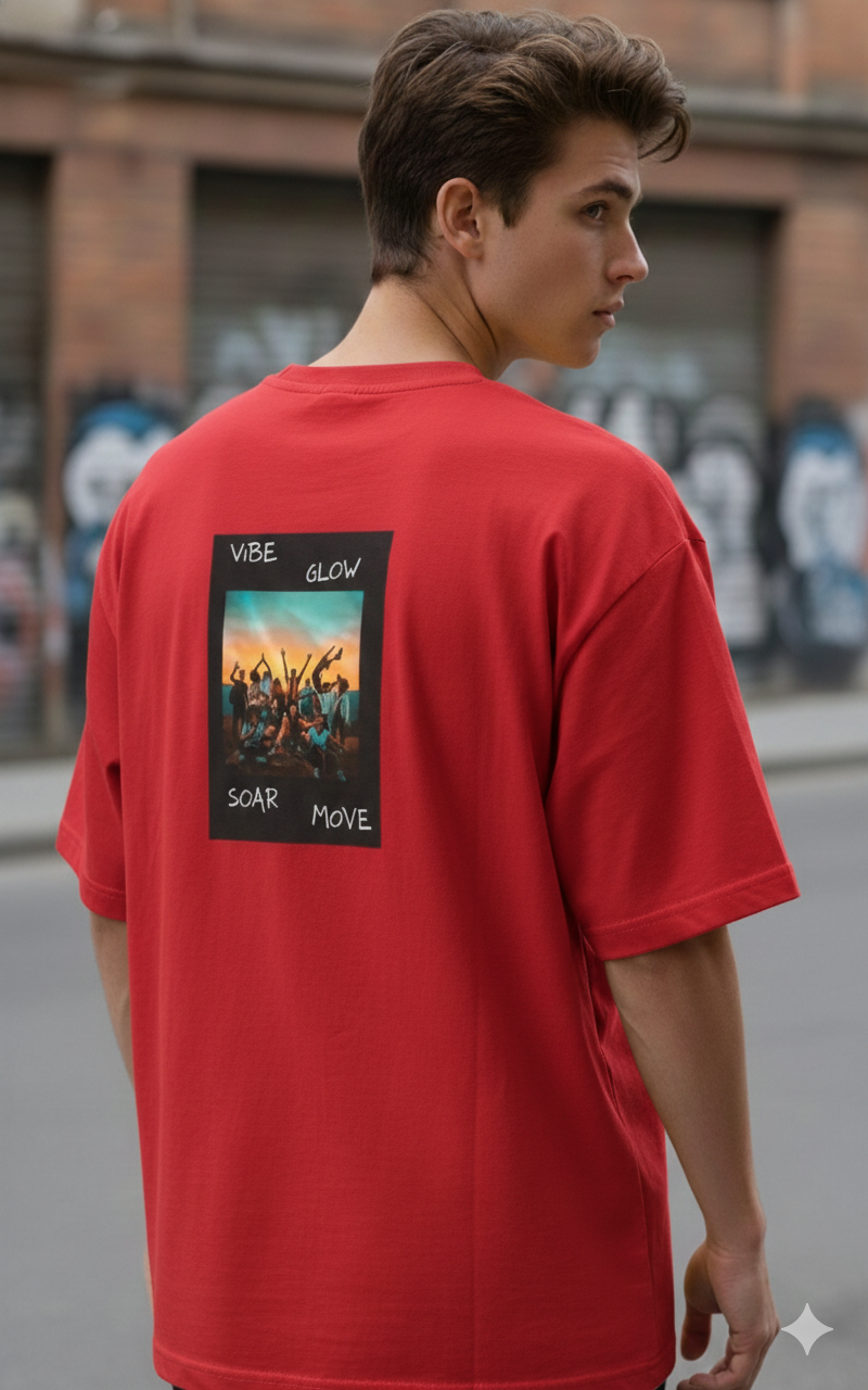 VIBE GLOW SOAR MOVE PRINTED COTTON ROUND NECK OVERSIZE T-SHIRTS BACK