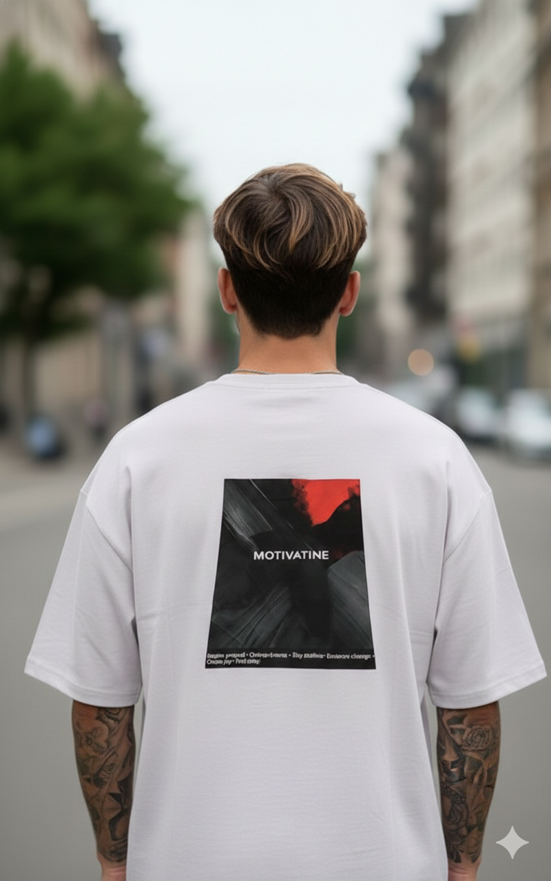 MOTIVATINE PRINTED COTTON ROUND NECK OVERSIZE T-SHIRTS BACK