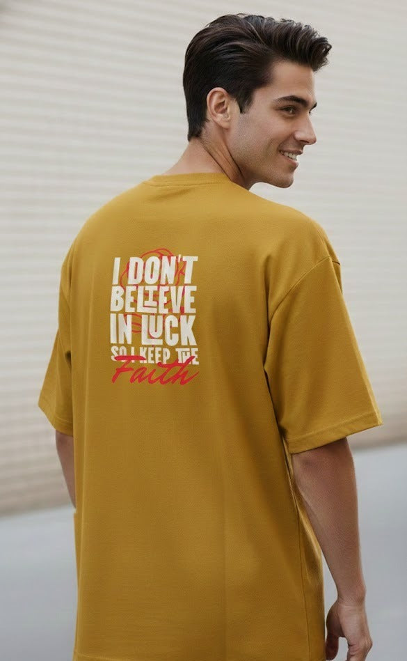 I DON'T BELIEVE IN LUCK PRINTED COTTON ROUND NECK OVERSIZE T-SHIRTS BACK