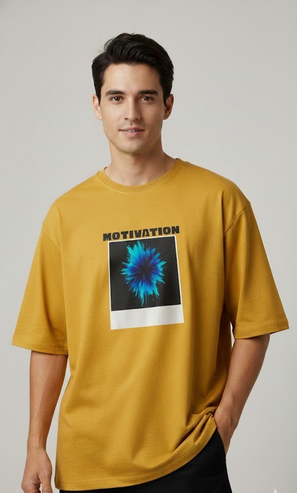 MOTIVATION PRINTED COTTON ROUND NECK OVERSIZE T-SHIRTS