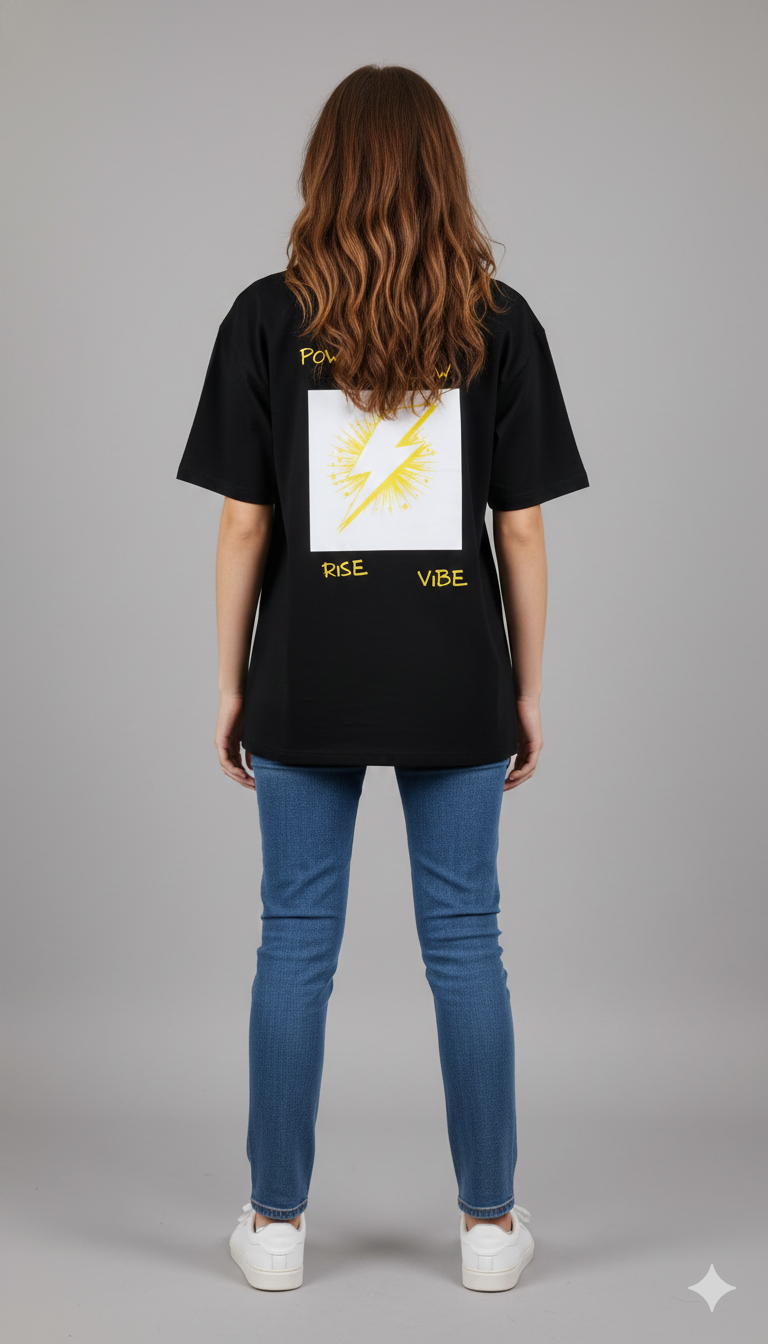POWER GLOW RISE VIBE PRINTED COTTON ROUND NECK OVERSIZE T-SHIRTS BACK