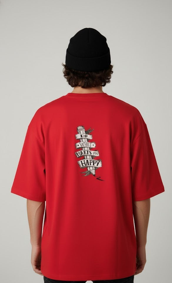 DO WHAT MAKES YOU HAPPY PRINTED COTTON ROUND NECK OVERSIZE T-SHIRTS BACK