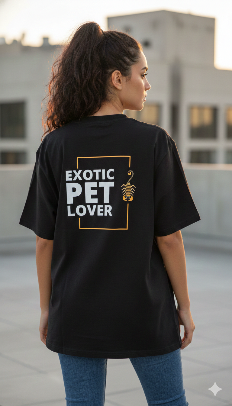 EXOTIC PET LOVER PRINTED COTTON ROUND NECK OVERSIZE T-SHIRTS BACK