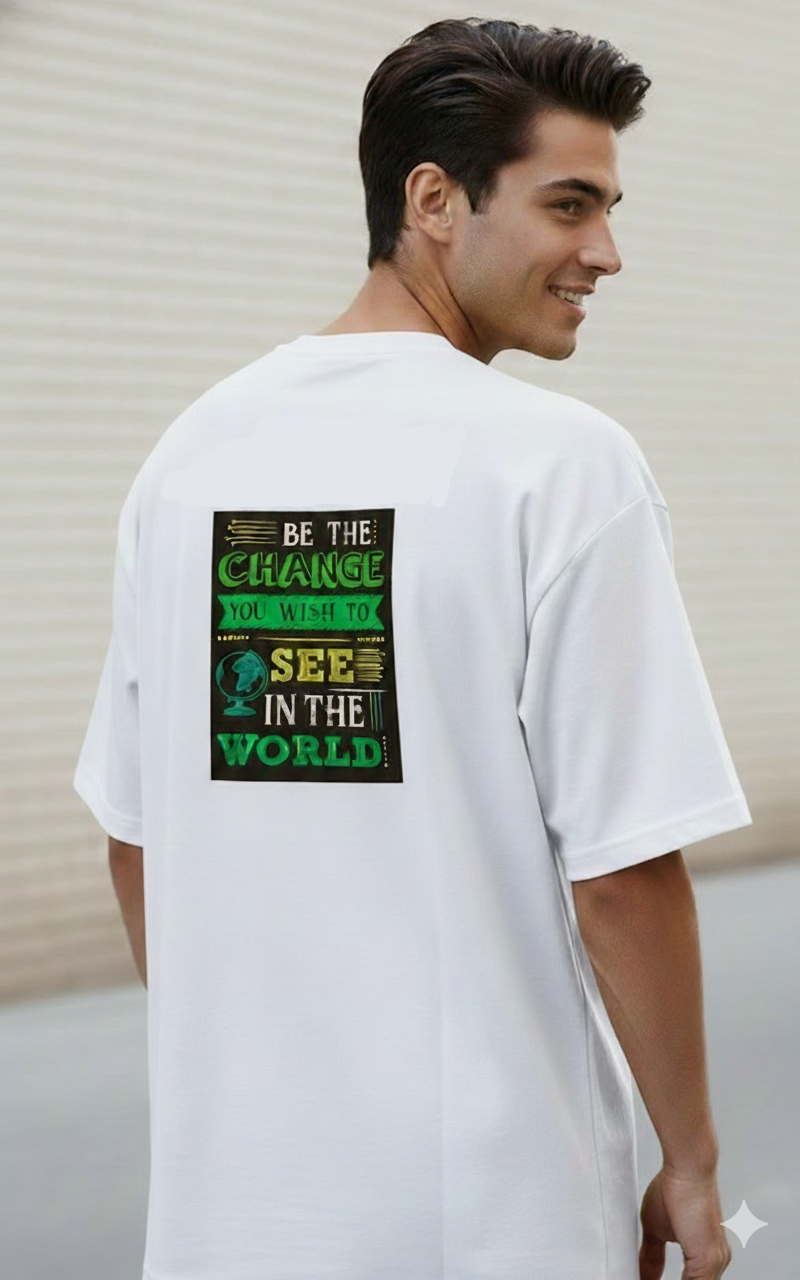 BE THE CHANGE YOU WISH PRINTED COTTON ROUND NECK OVERSIZE T-SHIRTS BACK