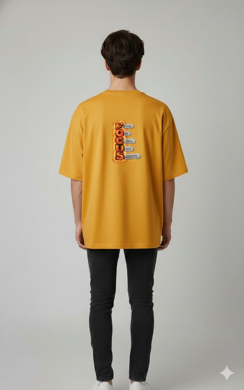 FOCUS FOLLOW ONE PRINTED COTTON ROUND NECK OVERSIZE T-SHIRTS BACK