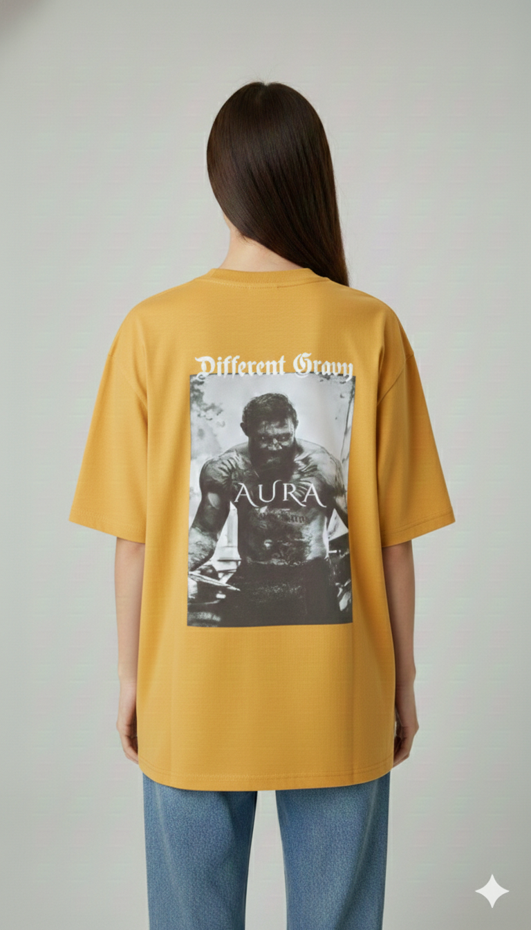 DIFFERENT GRAVY AURA PRINTED COTTON ROUND NECK OVERSIZE T-SHIRTS BACK