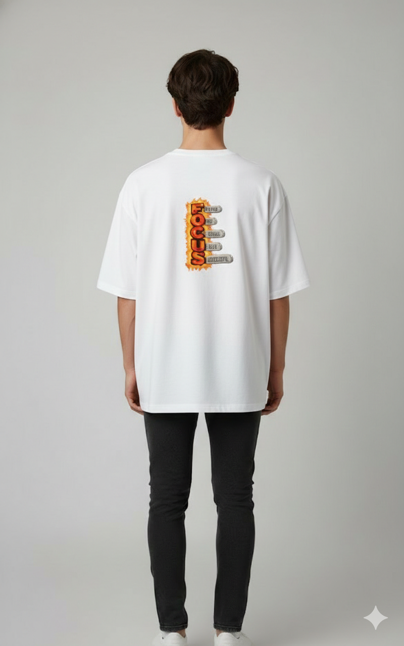 FOCUS FOLLOW ONE PRINTED COTTON ROUND NECK OVERSIZE T-SHIRTS BACK