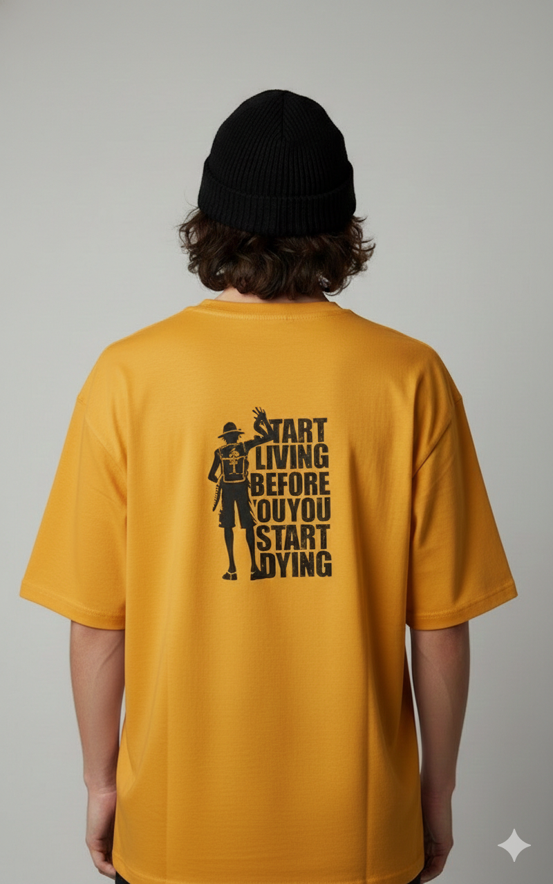 START LIVING BEFORE PRINTED COTTON ROUND NECK OVERSIZE T-SHIRTS BACK
