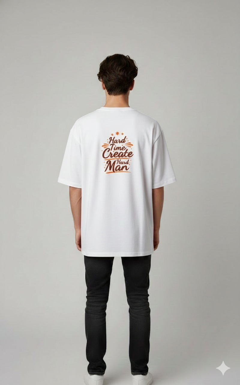 HARD TIME CREATE HARD MAN PRINTED COTTON ROUND NECK OVERSIZE T-SHIRTS BACK
