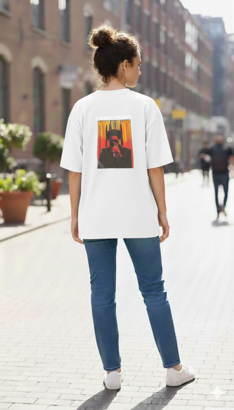 BLINDED BY THE LIGHTS PRINTED COTTON ROUND NECK OVERSIZE T-SHIRTS BACK