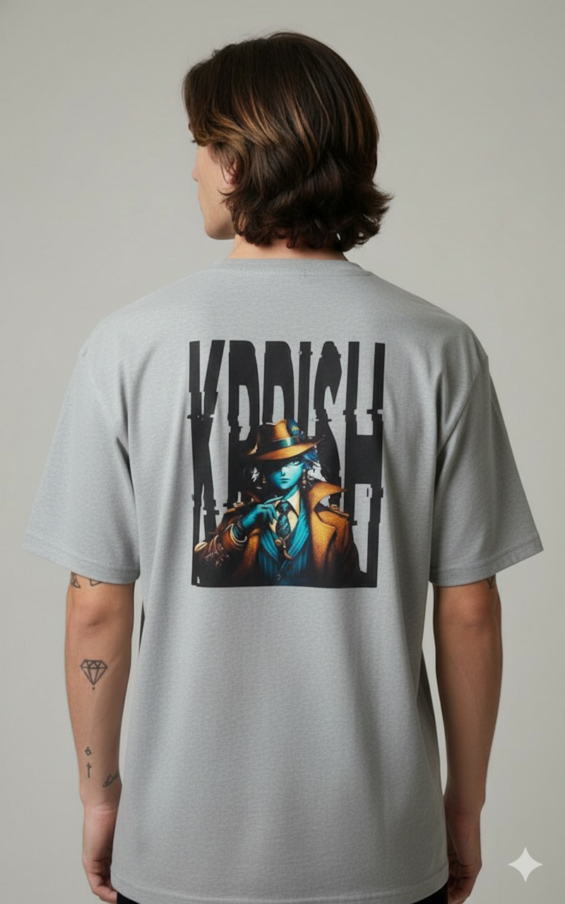 KRRISH PRINTED COTTON ROUND NECK OVERSIZE T-SHIRTS BACK