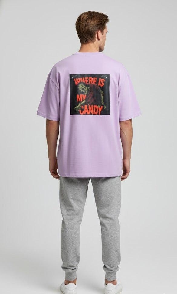 WHERE IS MY CANDY PRINTED COTTON ROUND NECK OVERSIZE T-SHIRTS BACK