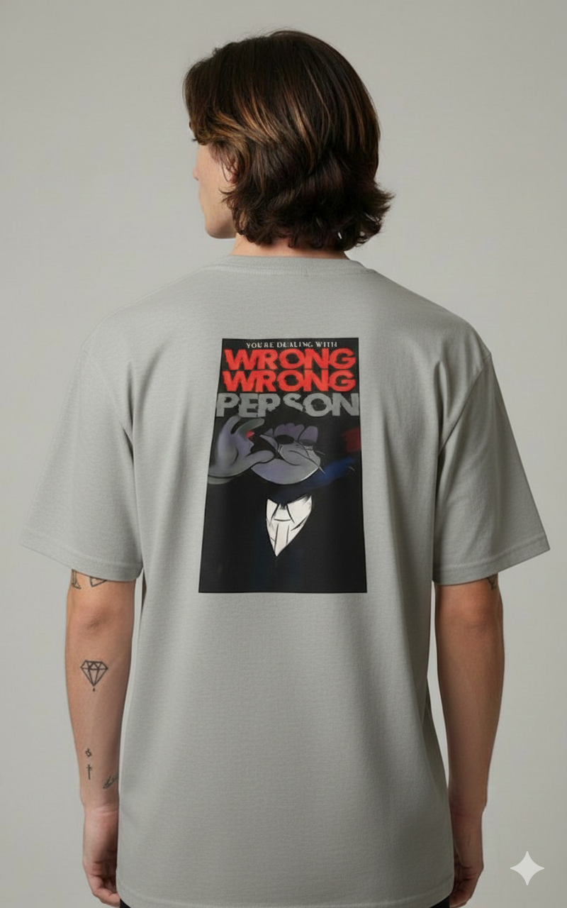 WRONG WRONG PERSON PRINTED COTTON ROUND NECK OVERSIZE T-SHIRTS BACK