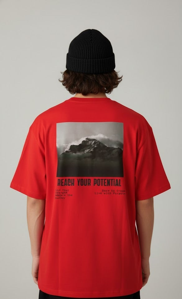 REACH YOUR POTENTIAL PRINTED COTTON ROUND NECK OVERSIZE T-SHIRTS BACK
