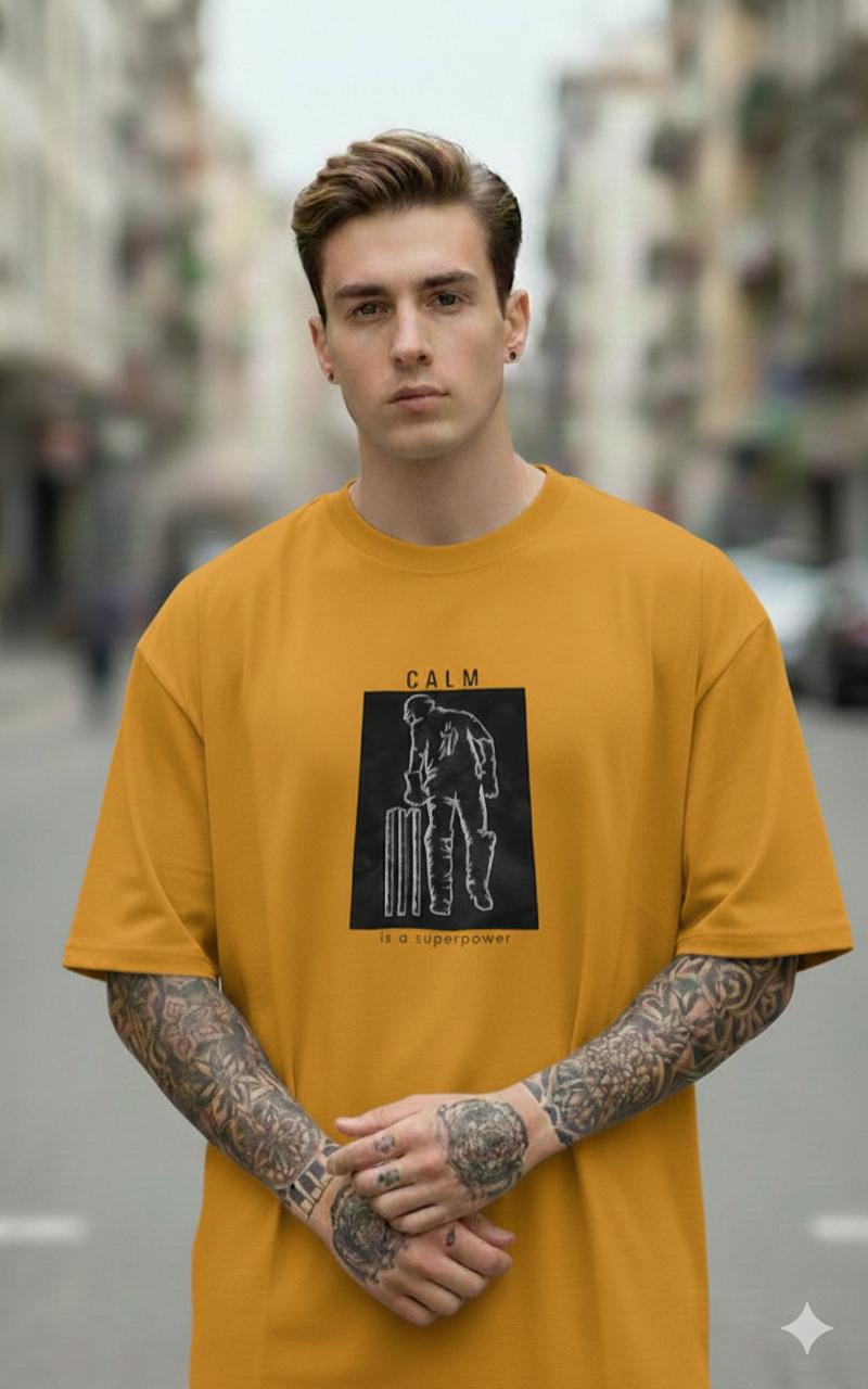 CALM PRINTED COTTON ROUND NECK OVERSIZE T-SHIRTS